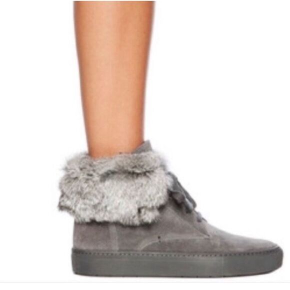 Vince Nyack Fur High Top Sneaker Gray Suede Rabbit Sneaker 6M New - Picture 10 of 10